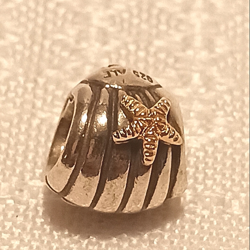 Pandora Sterling Silver and 14k Gold Retired Shell and Starfish Charm